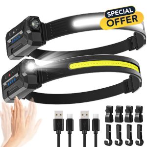 【2 Pack】Head Torch Rechargeable