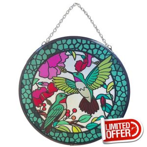 Hummingbird Design Stained Glass Suncatcher - 6-Inch Window Art Decoratio