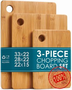 Premium Extra-Thick Wooden Chopping Boards - 3 Piece Bamboo Chopping Board Set - 33x22cm / 28x22cm / 22x15cm - Ideal for Carving Meat