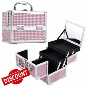 Joligrace Girls Makeup Box with Mirror Vanity Case Jewelry Organiser Nail Box Cosmetic Case Light Weight