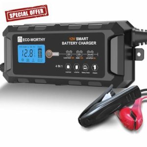 ECO-WORTHY 12V 10A LiFePO4 Battery Charger Automatic Smart and Maintainer (UK Plug) with LCD Display for Scooter Lead Acid and Lithium (LiFePO4) Battery