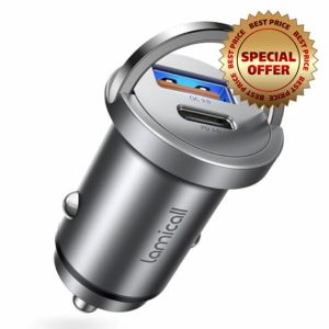 Lamicall 45W Cigarette Lighter USB C Car Charger - [2024 Super Mini All Metal] 24 V/12 V Car Charger Adapter with [45W USB C + 45W USB A]