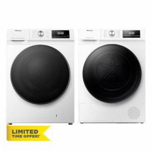 Bundle of Hisense WFQA1214EVJM Freestanding 12 KG Front Load Washing Machine + Hisense 3 Series DHQA902U 60cm Freestanding 9 KG Heatpump Front Load Tumble Drye