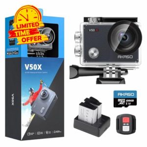 AKASO V50 X Action Camera with 128GB microSDXC Memory Card - Native 4K Wifi Underwater 40M EIS Anti-Shake Cam with Touch Screen