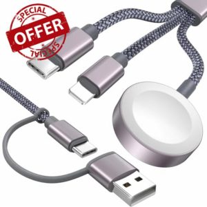 Upgraded 3 in 2 USB C Cable for Apple Watch Charger iPhone Charger USB C Multi Fast Charging Cable Compatible with iWatch Ultra/SE/9/8/7/6/5/4/3/2/1 & iPhone 15/14/13/12/11/Galaxy S23-4FT