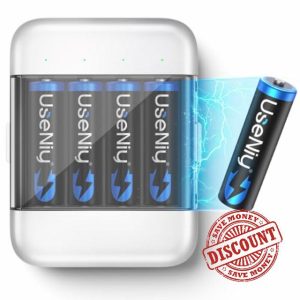 Rechargeable Lithium AA Batteries 4-Pack with Charger