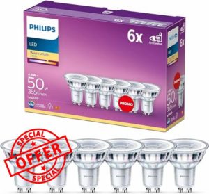 PHILIPS LED Classic Light Bulb 6 Pack [GU10 Spot] 4.6 W - 50 W Equivalent