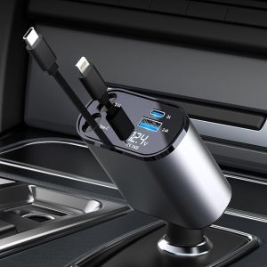 4 in 1 Wireless Car Phone Charger with Type-C cable Ligthening cable 2 USB Ports