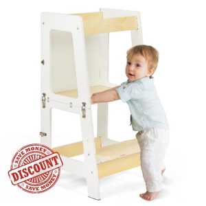 Youyijia 3-in-1 Toddler Learning Tower Kids Step Stool & Mini Desk with Safety Rail