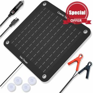 Cosmic Technologies UK - Upgraded 2024 10W 12V Solar Trickle Car Battery Charger Car Battery Maintainer