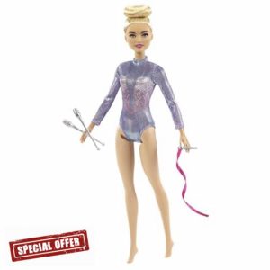 Barbie Rhythmic Gymnast Blonde Doll (12-in/30.40-cm) with Colorful Metallic Leotard
