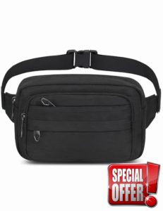 Bumbags Waist Fanny Pack for Women Ladies Men Large Capacity Fashion Unisex Bum Bag for Dog Walking Running Traveling Cycling Hiking Outdoor Sport (Black)