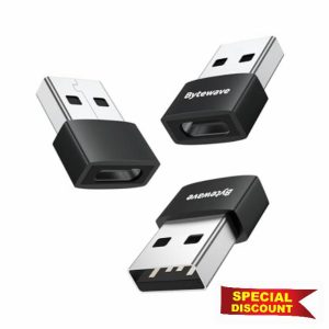 Bytewave USB A to USB C Adapter (3 Pack) for iPhone 16 15 Car Charger Adapter