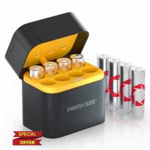 PHOTOOLEX Rechargeable Lithium Batteries AA 8-Pack with Charger