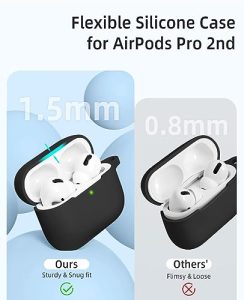 Soft Silicone Covers for Airpods Pro 2nd/1st Generation Cases with Cleaning Kit and Keychain Black