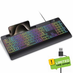 Seenda KOE200 Wired RGB Backlit Keyboard with Phone Holder and Palm Support for Windows and Mac OS Systems