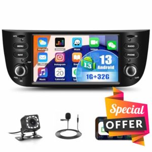 CAMECHO 1G+32G Android Car Stereo Radio for Fiat Punto 2010 2011 2012 2013 2015 2015 2016 Linea 2012-2015 Bluetooth GPS Sat Nav 6.2 Inch Touch Screen WiFi Mirror Link + AHD Reverse Camera Mic
