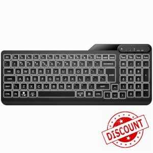 HP 400 Backlit Wired Keyboard | Warm White LED Illuminated Keys w/ 3 Brightness Levels | Slim & Portable Design | 12 Programmable Keys | USB-C cord and USB-A adapter | Spill-Resistant | Black