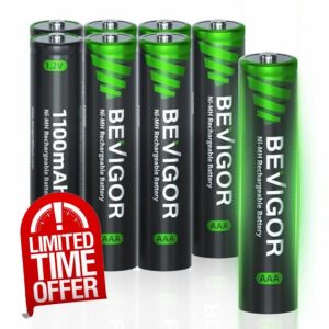 BEVIGOR AAA Rechargeable Batteries 8 Pack - 1100mAh 1500 Cycles NiMH Triple A Batteries