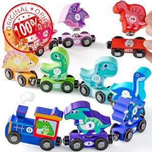 Wooden Magnetic Train Toys for 1 2 Year Old Boy Gifts - Snap Dinosaur Train Set for Boys Toys Age 2 3 4 - Educational Montessori Toys for Girls Age 2 3 Easter Birthday Gif