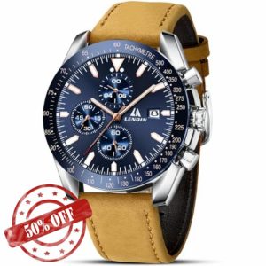 LN LENQIN Mens Watches Chronograph Watches for Men Analog Quartz Watch Waterproof Luminous Men's Wrist Watches Fashion Business Designer Watch Leather Band Gift for Me