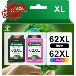 GREENSKY 62XL Ink Cartridges Replacement for HP62 HP 62XL HP 62 Ink Cartridges Twin Pack for HP Envy 5540 5640 5546 5544 7640 5644 5541 5646 5542 OfficeJet 250 200 5740 5742 (1 Black