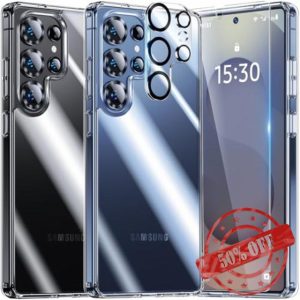 UniqueMe 5-in-1 Set for Samsung Galaxy S25 Ultra Case - [Never Yellowing] Mobile Phone Case for Galaxy S25 Ultra Case All-Round Protection [1 Phone Case + 2 Screen Protectors +2 lens Protectors]