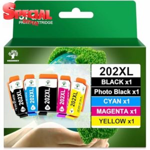 GREENSKY 202XL Ink Cartridges Compatible for Epson 202 Ink Cartridges for Epson XP6100 Ink Cartridges for Epson XP6105 Ink Cartridges for Epson XP-6100 XP-6105 XP-6000 XP-6005 XP-6001 Printer (5 PACK)