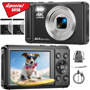 ZMOQNG Digital Camera 4K 64MP Autofocus with 32GB SD Card