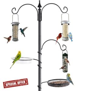 Trendi Bird Feeder with 3 Bird Feeders & 2 Dishes | Bird Feeders Hanging Station | Bird Feeder Pole & Metal Feeding Station for Small Birds | Garden Decorations