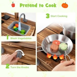 Fir Wood Outdoor Kitchen Playset with 4 Planting Pots
