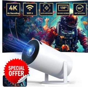 mini projector with 4K 1080P supportPortable projector with 180° rotatable 100-inch screenMovie projectorAutomatic keystone correctionCompatible with laptops