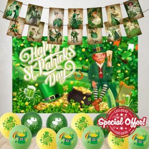 St Patricks Day Decorations Happy St. Patrick's Day Banner 180*110cm St Patrick’s Day Balloons St Patricks Day Backdrops for Photography Irish Decoration Shamrock Banner Bunting Irish Party Supplies