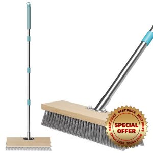 Heavy Duty Wire Broom Deck Scrub Brush with Long Handle 60"