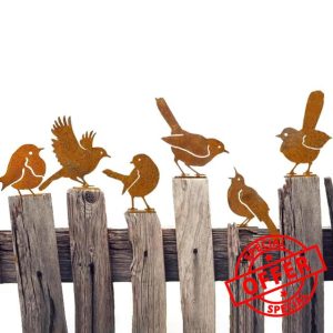 JJIW 6 Pcs Metal Bird Garden Ornaments
