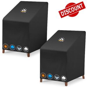 Zettum 2 Pack Garden Chair Covers Waterproof Stacking Chair Cover 600D PU Coating Outdoor Chair Covers Anti-UV Heavy Duty Covers for Lawn Chairs