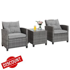 RELAX4LIFE 3 Pieces Outdoor Rattan Bistro Set