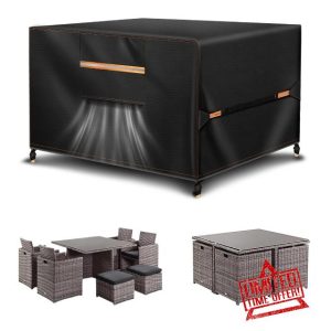 Haokiang Outdoor Garden Furniture Covers Waterproof with Air Vent 420d Heavy Duty Oxford Fabric Sofa Table Chair Bistro Set Cover Patio Furniture Covers Waterproof Garden Table Cover 150x100x74CM