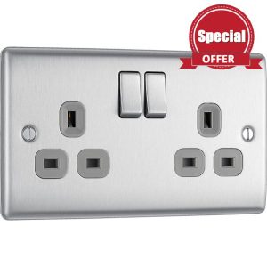 BG Electrical Double Switched Power Plug Wall Socket