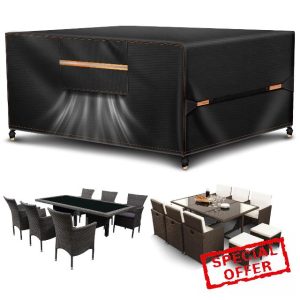 Haokiang Outdoor Garden Furniture Covers Waterproof with Air Vent 420D Heavy Duty Oxford Fabric Sofa Table Chair Bistro Set Cover Patio Furniture Covers Waterproof Garden Table Cover 180x120x74CM