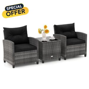 RELAX4LIFE 3 Pieces Outdoor Rattan Bistro Set