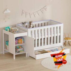 BSTSEL 2 in 1 Cot Crib with Changing Table