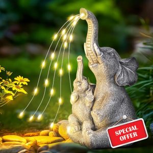 GIGALUMI Solar Garden Statues Embrace Elephant Figurine Lights for Outdoor