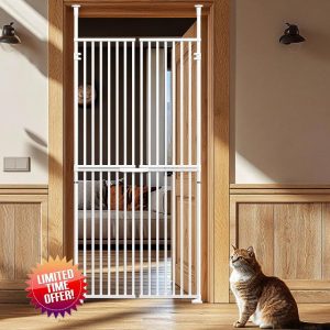 180cm Extra Tall Pet Gate Cat Door with Doors Locks Fits doors from 190-250cm Tall Extendable Adjustable Dog Gate indoor no Drilling