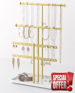 Josmimic Jewelry Holder Organizer Necklace Display: Metal Aesthetic Room Decor Tree Stand for Bracelet Hanger and Earrings Storage Gold