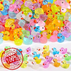 150PCS Mini Tiny Resin Ducks Little Miniature Plastic Small Ducks Bulk Glow in The Dark Duck Figures for Dollhouse Decor Accessories Garden Micro Landscape Aquarium Potted Tiny Homes (10 Colors)