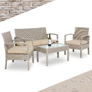 CASARIA® 7pc Weatherproof Polyrattan Garden Furniture Set | Suitable for up to 4 People | Outdoor Patio Seating Group with 2 Armchairs