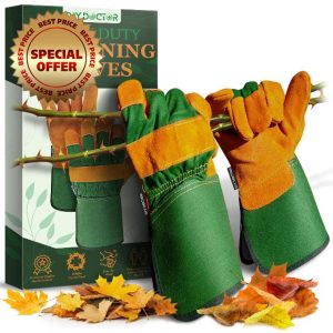 DIY Doctor - 1x Pair Unisex Leather Heavy Duty Gardening Gloves for Men and Women - Leather Work Gloves - Large Warm Thorn Proof Garden Gloves for Men and Ladies - One Size Fits All