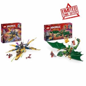 LEGO NINJAGO Ras and Arin’s Super Storm Jet + Lloyd’s Green Forest Dragon Figure Ninja Gift Idea for 6 Plus Year Old Boys