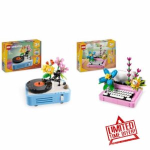 LEGO Creator 3in1 Record Player with Flowers - Rebuilds Into a Radio Model or Microphone + 3in1 Typewriter with Flowers Toy - Transforms into a Keytar Model or a Flowerpot 31172 + 31169